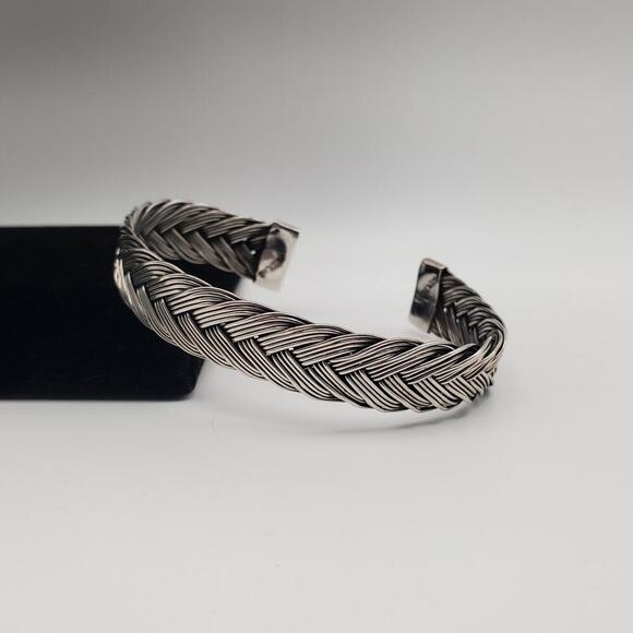 Unbranded Jewelry - Vintage 925 Sterling Silver Dark Tone Wire Braided Design Cuff Bracelet